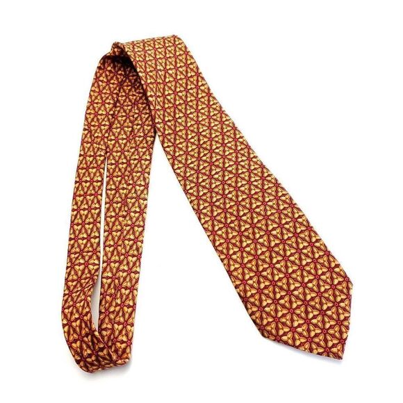 Ermenegildo Zegna Red Orange Geometric‎ Floral Print Silk Tie - Picture 6 of 6